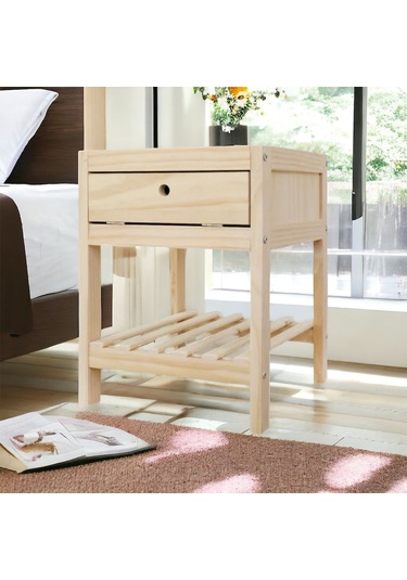 Doğal Ahşap Çekmeceli Komodin 1. Sınıf Masif Çam Ağacı 35x35x50
