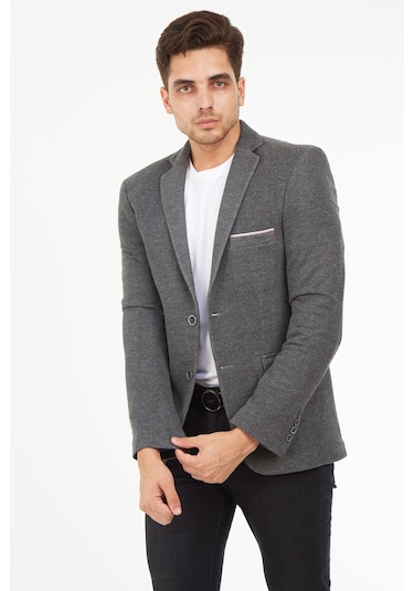 Sposo G-187 Dar Kalıp Örme Kumaş Gri Erkek Blazer Ceket Gri