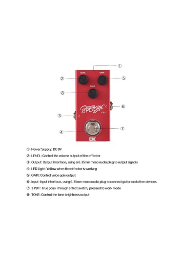 Ruicoo Gitar Efekt Pedalı - Geleneksel Distorsiyon Fonksiyonu, Metal Kasa, 6.35mm Giriş/çıkış, Ton Ve Kazanç Kontrolü