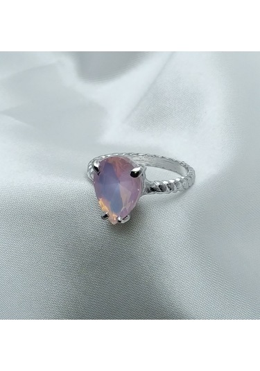 Yeni Sezon Paslanmaz Çelik Gümüş Kaplama Damla Model Pembe Taş'lı Yüzük Gold