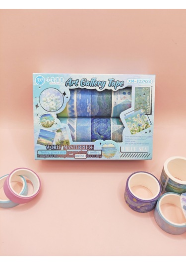 Art Vintage Washi Tape Bant Yapışkanlı Maskeleme Kağıdı Desenli Bant 12'li - Mavi Van Gogh Tabloları 1