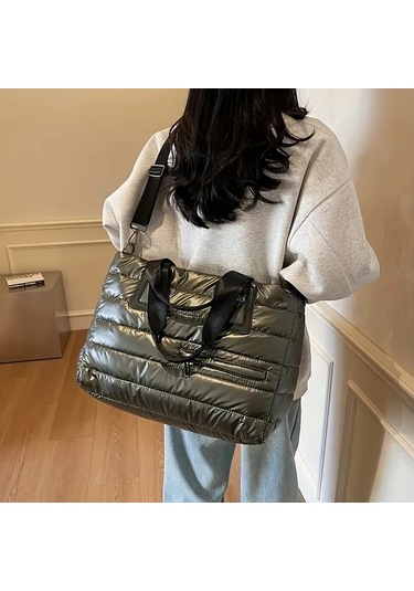 Gateesat Silvery Two Piece Set 2 Parça Büyük Kapasiteli Sportör Çapraz Body Fitness Çanta Gümüş İki Parça Takım Elbise