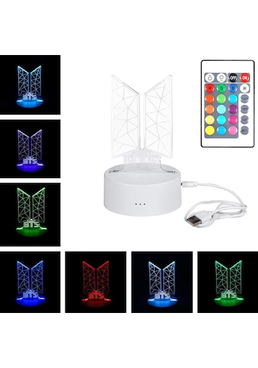 Skycity Bts Army Hediyesi 16 Renkli Akrilik Led Masa Lambası, Usb Ve Uzaktan Kumanda İle Yatak Odası Işığı 14x6cm Beyaz