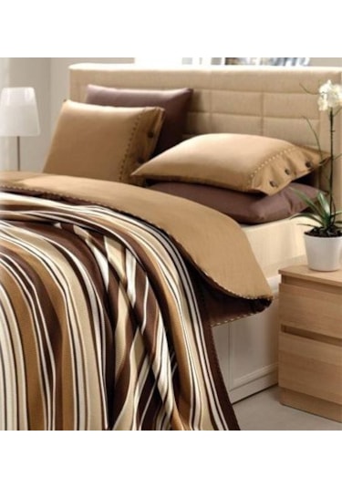 Akrilik Örgü Battaniye Seti Tek Kişilik Kahve Ekru