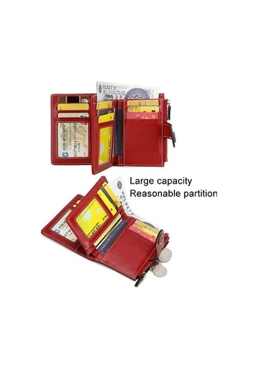 Linjinxu Rfıd Hırsızlık Önleyici Fırça Kadın Cüzdanı Çoklu Kart Pozisyonlu Tokalı Cüzdan Kısa Fermuarlı Çanta Siyah Siyah