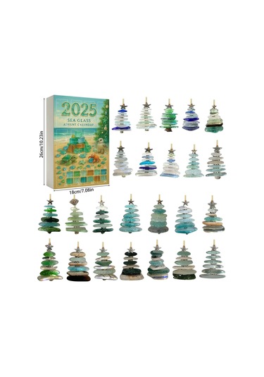 Moveevo 2025 Deniz Camı 2d Noel Ağaçlı Advant Kalenderi - Akrilik Askı Ve Kutu Seti Yeşil Renk