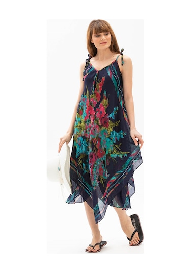 Askılı Vual Afrodit Midi Boy Elbise Lacivert 6076