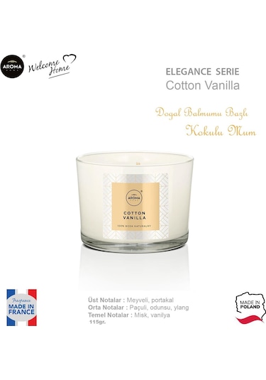 Aroma Home Elegance Kokulu Mum Cotton Vanilla 115 G