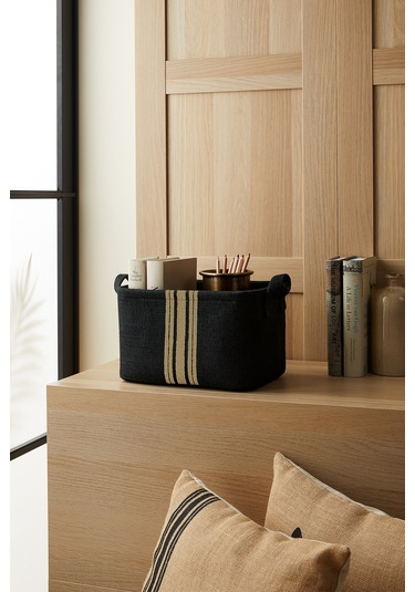 Ocean Home Textile Çizgili Siyah Renk Jüt Sepet 30 x 21 x 18 cm