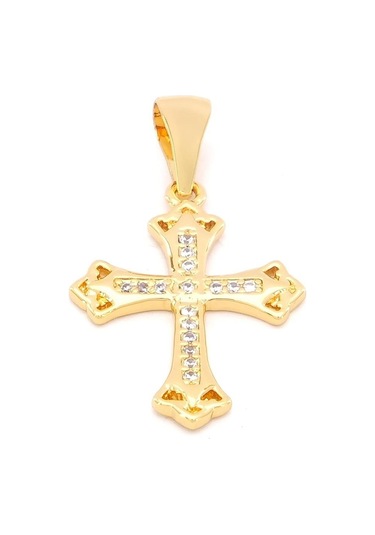 Altın Kaplama Zirkon Taşlı Haç Model Kolye Ucu Tgr-714 Altın