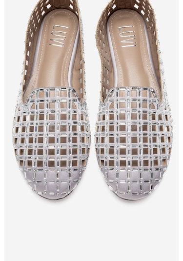Luvishoes Sılva Gümüş Taşlı Kadın Babet Ayakkabı Gümüş