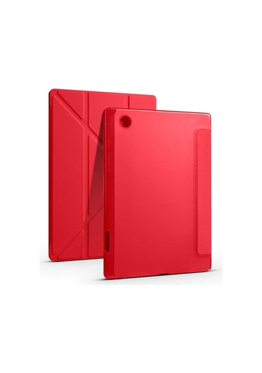 Kilifone - Galaxy Uyumlu Galaxy Tab A8 10.5 Sm-x200 2021 - Kılıf Kalem Bölmeli Stand Olabilen Origami Tri Folding Tablet Kılıfı - Kırmızı