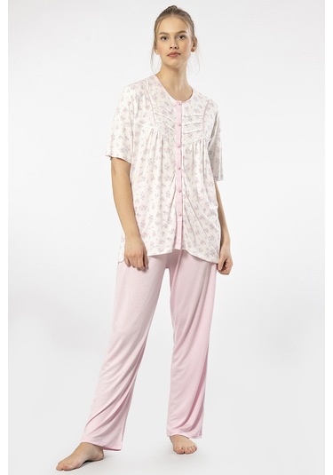 Türen 3370 Kadın Büyük Beden Kısa Kollu Pijama Takım-pembe Pembe