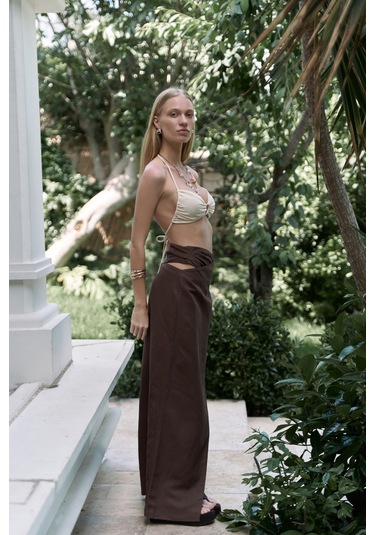 Fabriyonto Asimetrik Kahve Uzun Etek Kahve