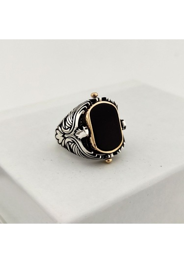 925 Ayar Gümüş Mavi Mineli Çift Taraflı Mührü Süleyman Erkek Yüzük Silver