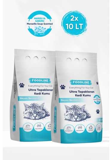 Foodline Marsilya Sabunu Kokulu İnce Taneli Bentonit Topaklaşan Kedi Kumu 2 x 10 L