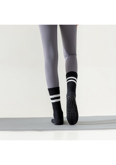 Padalink 8 Çift Siyah Profesyonel Antir Kayma Yoga Çorapları - Pilates, Barre, Dans İçin Orta Boy Spor Çorapları Diğer