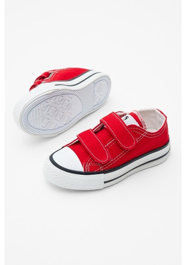 Kauçuk Taban Keten Cırtlı Çocuk Unisex Kırmızı Spor Ayakkabı Tbh1450 Kırmızı