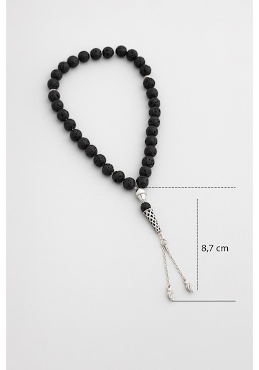 Doğal Lav Taşlı 23 Cm Gümüş Tesbih Beyaz