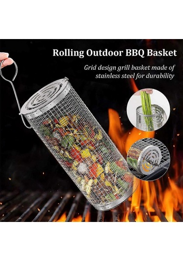 Açık Hava Izgarası İçin Tekerlekli Izgara Sepeti, Et Izgarası İçin Barbekü Tekerlekli Izgara Ağı Silindiri