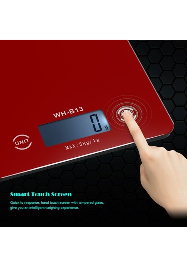 Youtek Kırmızı Dokunmatik Ekranlı Lcd Işıklı Mutfak Terazi - 5kg Hassasiyetli, Çok Fonksiyonlu Gıda Ve Pastane Tartı Cihazı Kırmızı