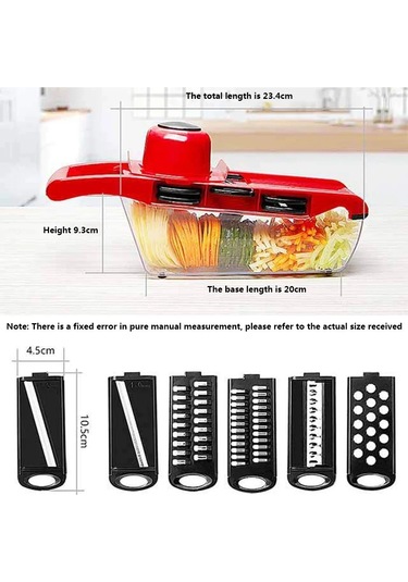 Jialan Mutfak Çok Fonksiyonlu Sebze Kesici Dilimleme Parçalayıcı Kırmızı
