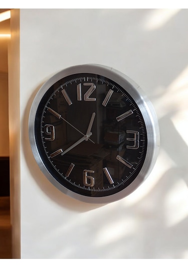 Salon Ofis Duvar Saati Kabartma Rakam Metal Çerçeceli Çap 40 Cm Metal