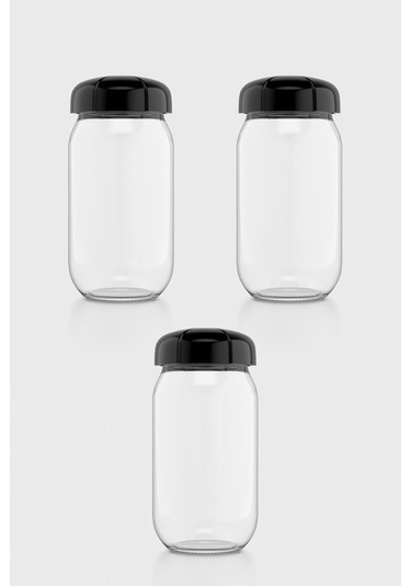 Renga Rhea 1000 Ml Siyah Kapaklı 3'lü Cam Kavanoz Seti 131012 Siyah