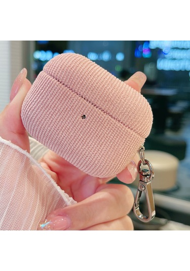 Airpods Uyumlu Pro İçin Kadife Kumaş Desenli Kulaklık Koruyucu Kılıf Pembe