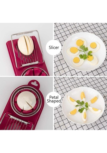 1 Adet Paslanmaz Çelik Yumurta Kesici Yumurta Dilimleyiciler Çok Fonksiyonlu Meyve Sebze Kesme Mutfak Aksesuarları Dilimleme Pişirme Aletleri Kırmızı