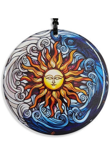 23 Cm Çap - Güneş, Dalga Kozmik Enerji Füzyon Cam Duvar Süsü