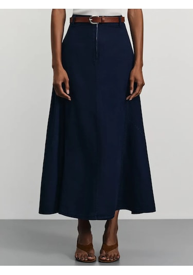 Zarına Kot Etek, Uzun A-kesim, Kemerli 338462141 Mavi