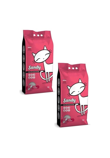 Sandy Sodyum Bentonit Ultra Topaklaşan Bebek Pudralı Doğal Kedi Kumu 2 x 10 KG