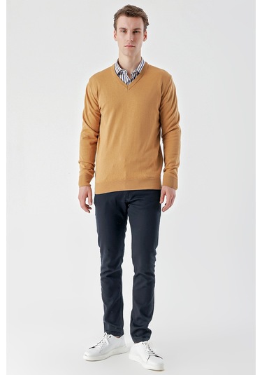 Morven Erkek Camel Basic V Yaka Dynamic Fit Rahat Kesim Triko Camel