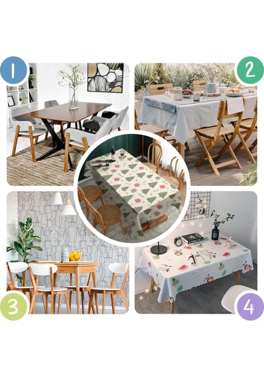 Noel Desenli Dikdörtgen Masa Örtüsü 60x84 İnç, Su Geçirmez Ve Leke Tutmaz Noel Ağacı Hediyesi