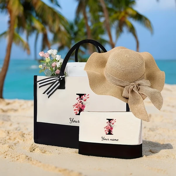 Willowhaven C18 Kahkwa Siyah Renk Bloklu 3 Parça Kişiselleştirilmeli Plaj Çantası Seti C18 Haki Siyah Renk Bloklama + Haki Şapka Model