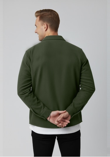 Deepsea Yeşil Cepli Likralı Kadife Kumaş Rahat Kesim Erkek Gömlek Yumuşak Dokulu, Şık Tasarım Gömlek 2600759 Yeşil