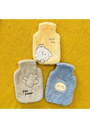 Willowhaven Mavi Yumuşak Kalın Ayı Desenli Tüylü Sıcak Su Torbası Evde Kullanım İçin MAvi