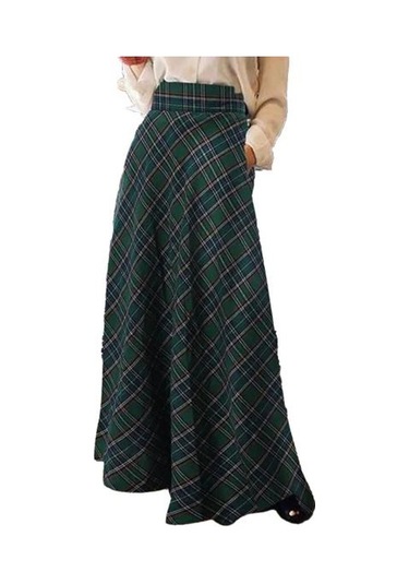 Kadın Yüksek Bel Uzun Etek A Kesim Ekose Desen Büyük Boy Kadın Etek Yer Uzunluğu Büyük Etek Etek Yeşil Kadın Yüksek Bel Uzun Etek A Kesim Ekose Desen Büyük Boy Kadın Etek Yer Uzunluğu Büyük Etek Etek Yeşil