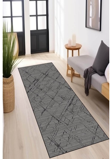 Koyu Gri Kaymaz Modern Kesme Rulo Özel Ölçülü Yolluk Ar1500