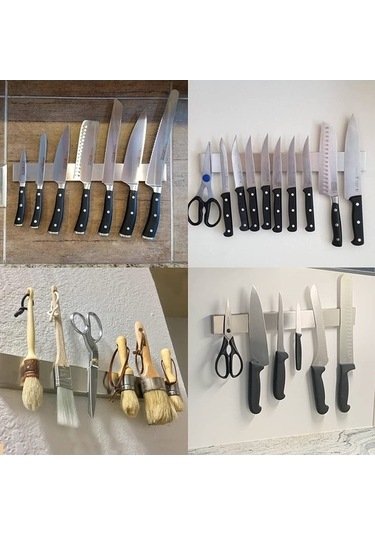 Pazly 16 Paslanmaz Çelik Manyetik Bıçak Tutucu, Mutfak Bıçak Şerit Bloğu, Duvar Montajlı Gümüş