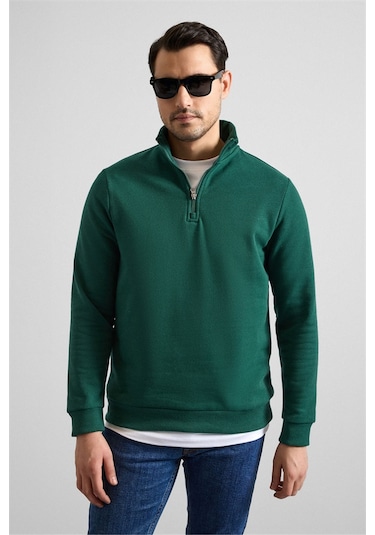 Süvari Koyu Yeşil Regular Düz Yarım Balıkçı Yaka Sweatshirt Ssw2013700001-y05 Koyu Yeşil