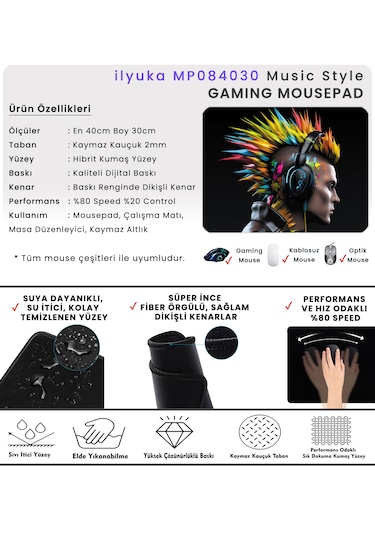 40x30cm Gaming Oyuncu Mousepad Music Style Mp084030
