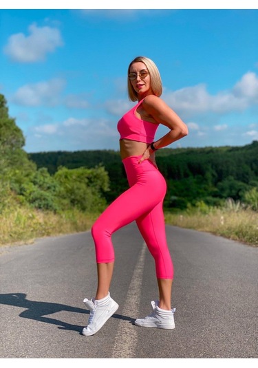 Toparlayıcı Spor Kapri Tayt Neon Pembe