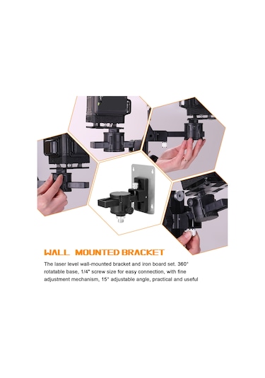 Maiyame Demir Plakalı 360 Dönebilir 15 Eğim Açılı Ayarlanabilir Duvar Montajlı Lazer Seviye Brak