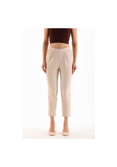 Ttl Arka Kemer Lastikli Ön Düz Yanlarda Cepli Şık Pantolon Bej