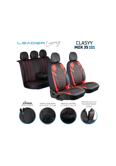 Opel Astra J Hb Lüx Deri Oto Koltuk Kılıfı Ön Arka Takım Classy Serisi Siyah Kırmızı