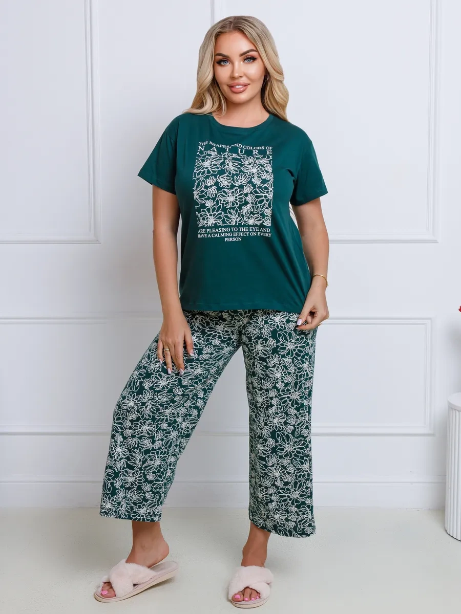 Samaa Pamuklu Pijama Pantolonlu Ve Tişörtlü Ev Kostümü 484343127 Koyu Yeşil