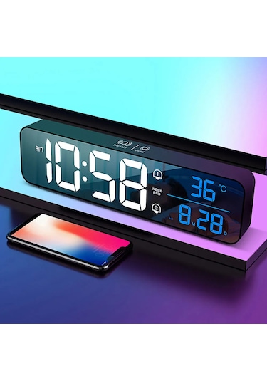 Monozone Hd Led Ekranlı Aynalı Elektronik Saat Dekoratif Aksesuar