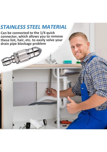 Gümüş-1/4 İnç Paslanmaz Çelik Basınçlı Yıkama Drenaj Kanalizasyon Temizleme Borusu Jetter Sprey Hızlı Fiş Tahliye Hortumu Memesi Arka Aşınma Direnci